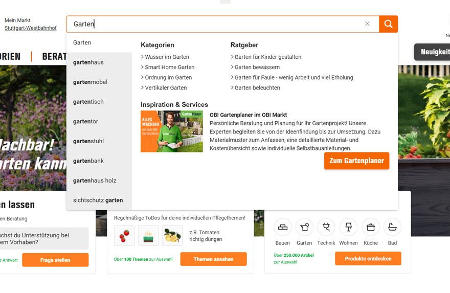 Suche mit Vorschlägen in Online-Shops