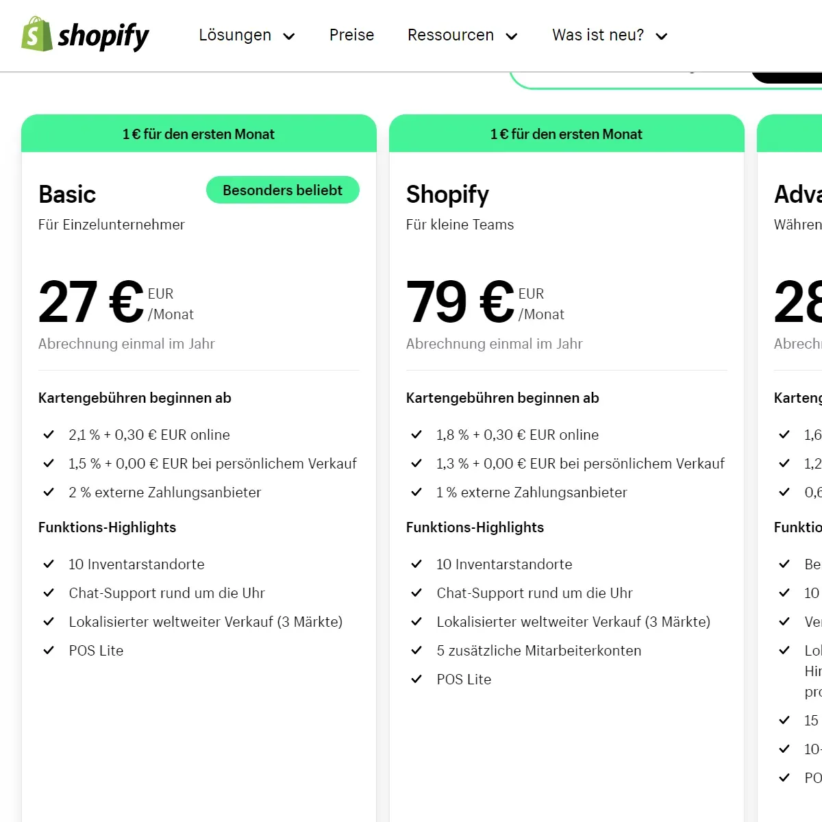 Was kostet Shopify in Deutschland?